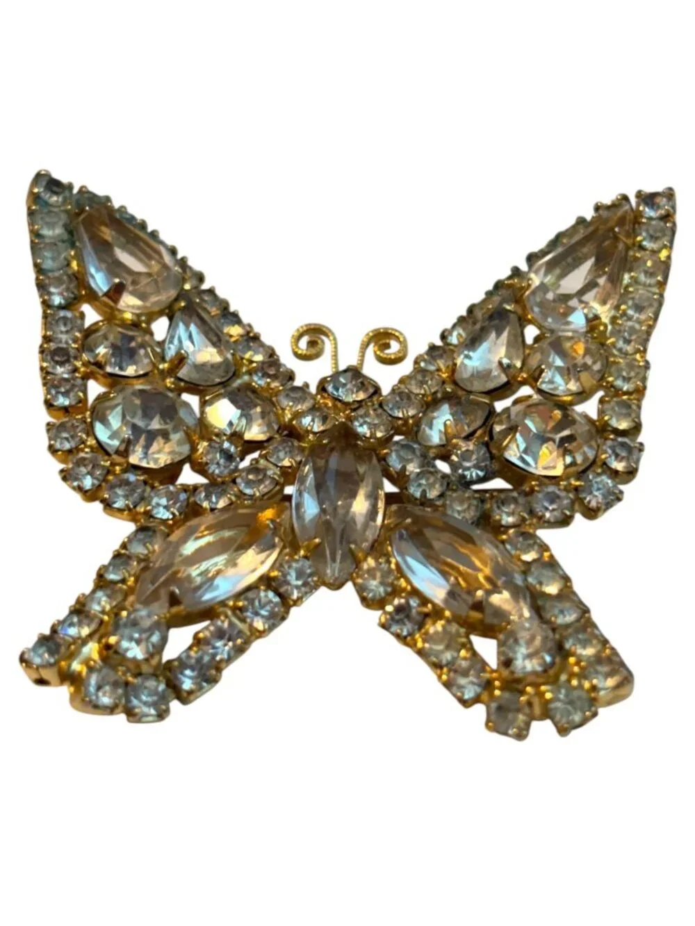 Vintage Kramer Rhinestone Butterfly Brooch Gold-Tone Crystal Pin Jewelry Collect